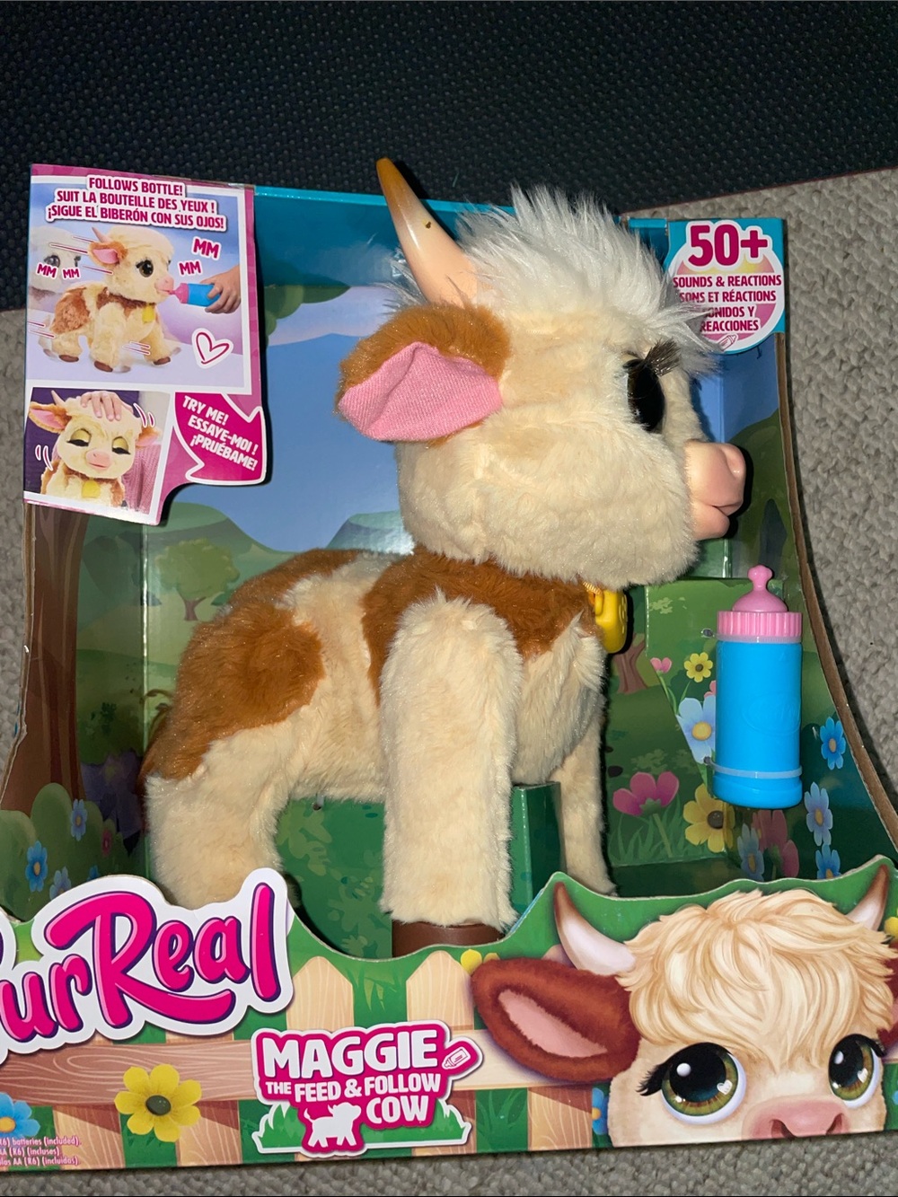 FurReal Maggie The Feed & Follow Cow Plush - Cream & Brown